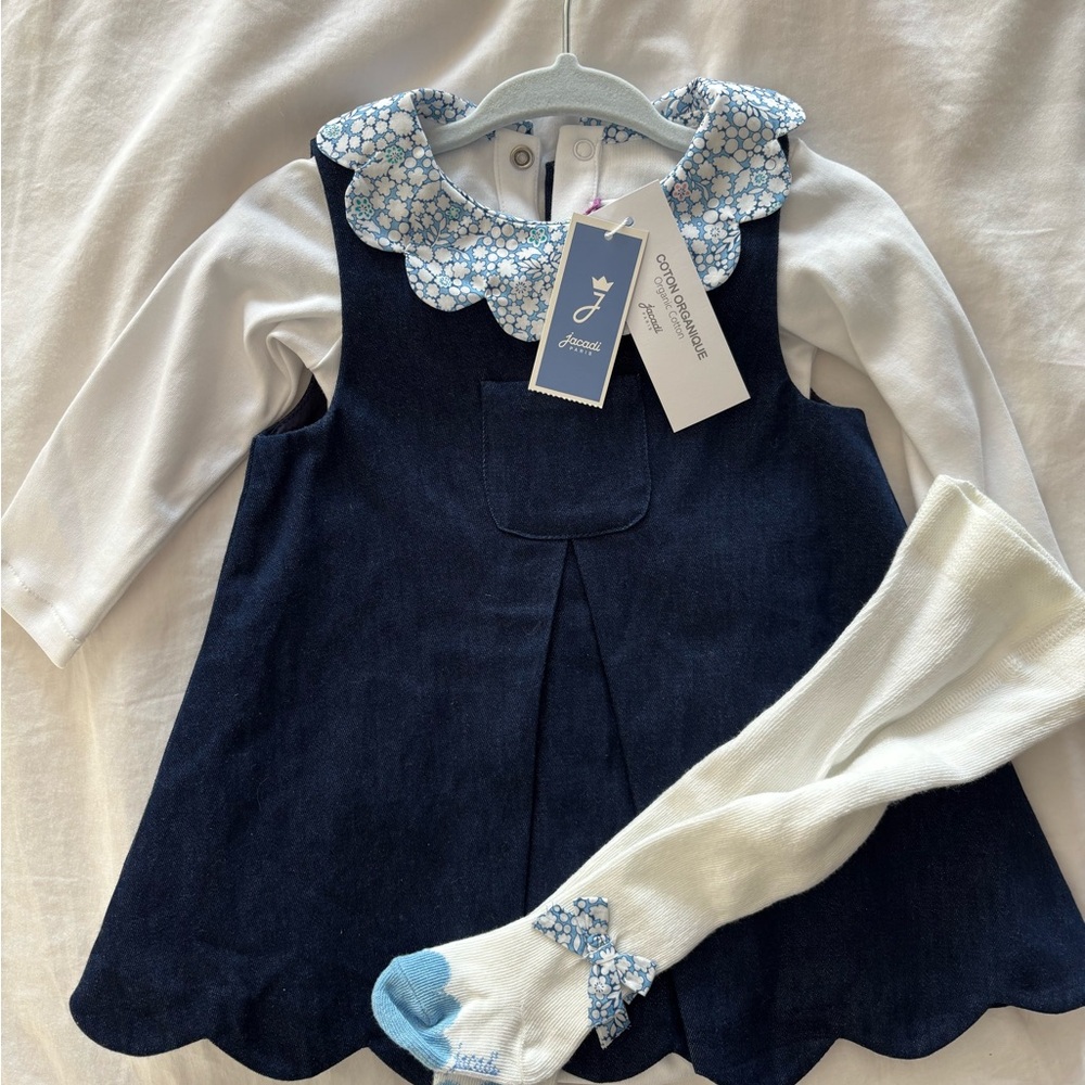 Jacardi Paris Dress, Onsie, and Stockings Outfit 6M
